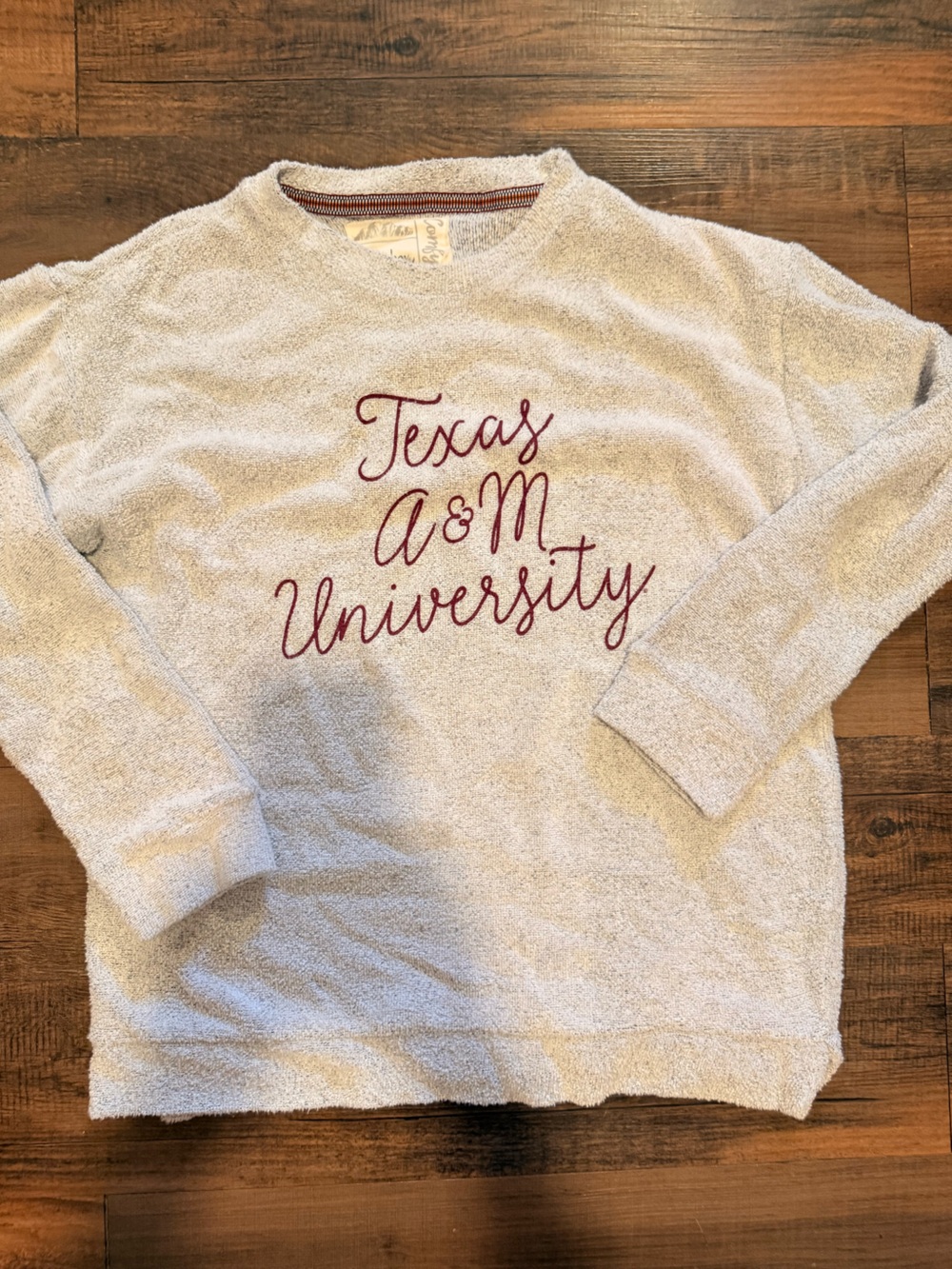 Pressbox Terri cloth Cream Cozy Pajama Top with Maroon Script